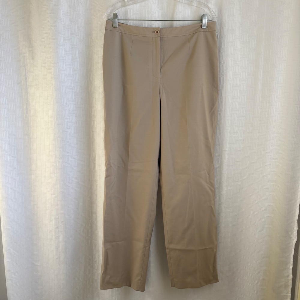 Talbots‎ Women 12 Tan Beige Wool Silk Blend Stretch Straight Leg Dress Pants